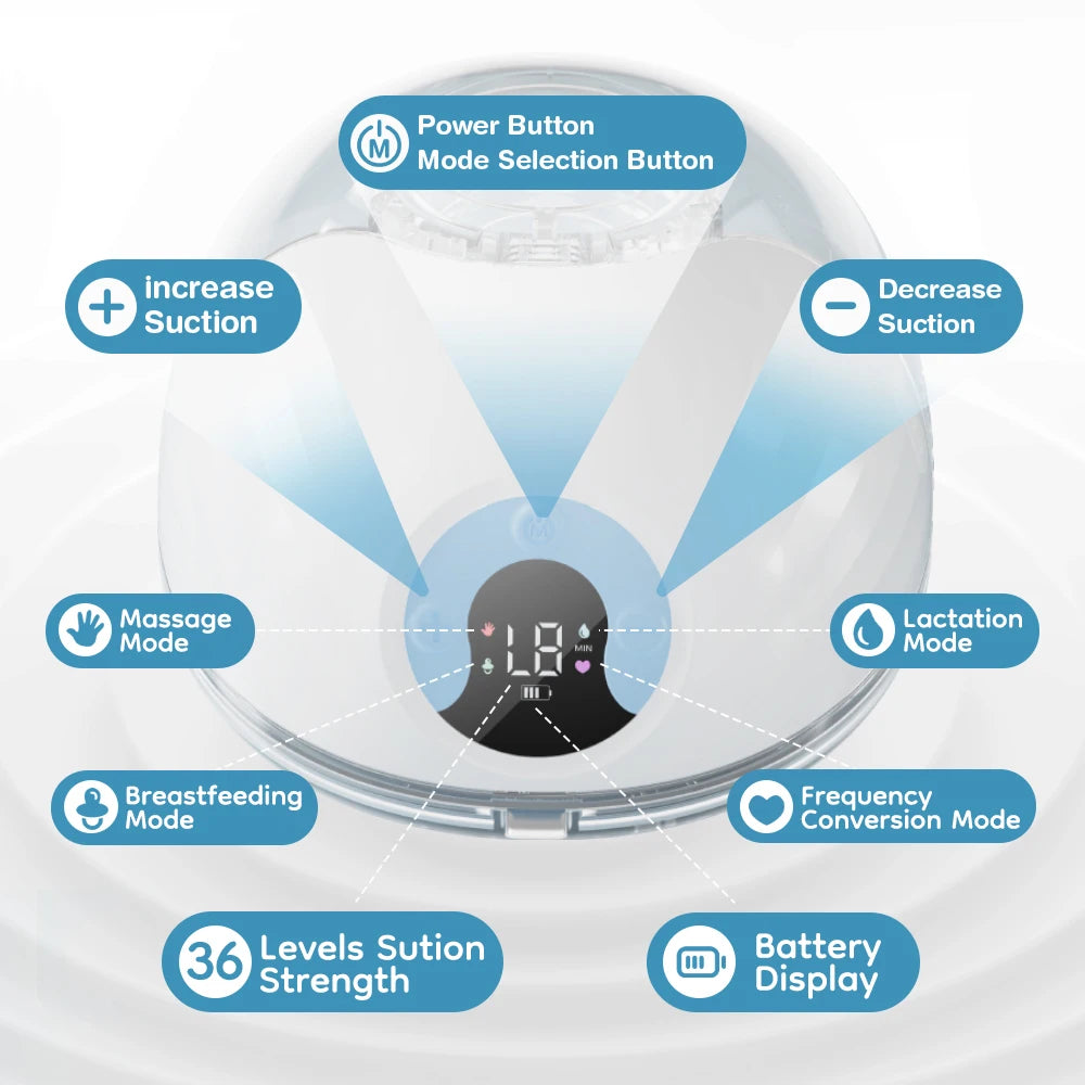 Portable breast pump with LED display, 4 modes, 36 levels