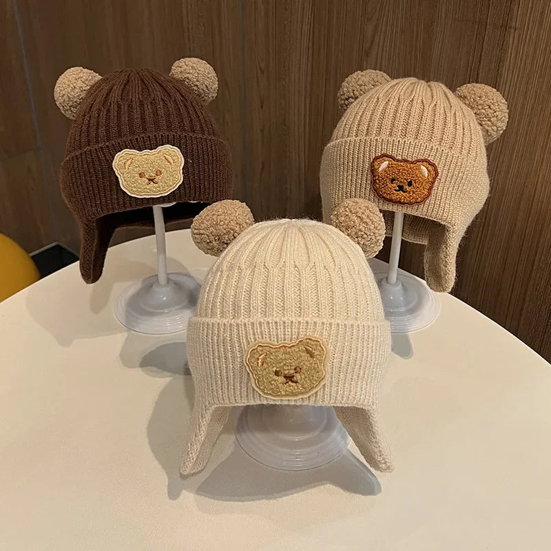 Baby Wintermütze Bär Ohren Gestrickt Warm Ohrenschutz