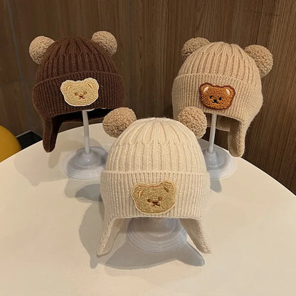 Baby Wintermütze Bär Ohren Gestrickt Warm Ohrenschutz