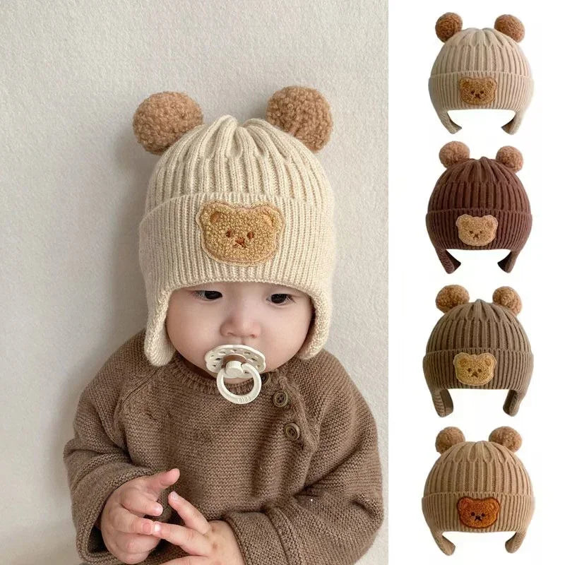 Baby Wintermütze Bär Ohren Gestrickt Warm Ohrenschutz