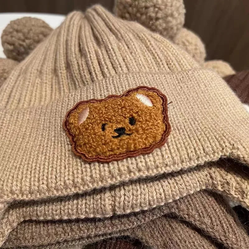 Baby Wintermütze Bär Ohren Gestrickt Warm Ohrenschutz