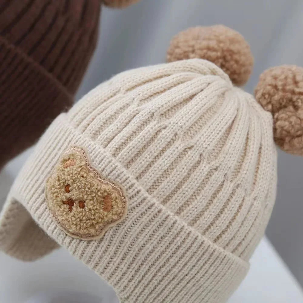 Baby Wintermütze Bär Ohren Gestrickt Warm Ohrenschutz